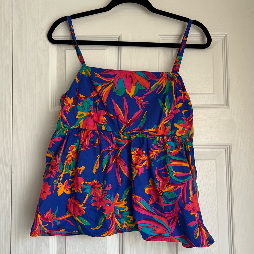 J.Crew Factory Blue Printed Crop Top Size 8 Tie Back Adjustable Straps NWOT